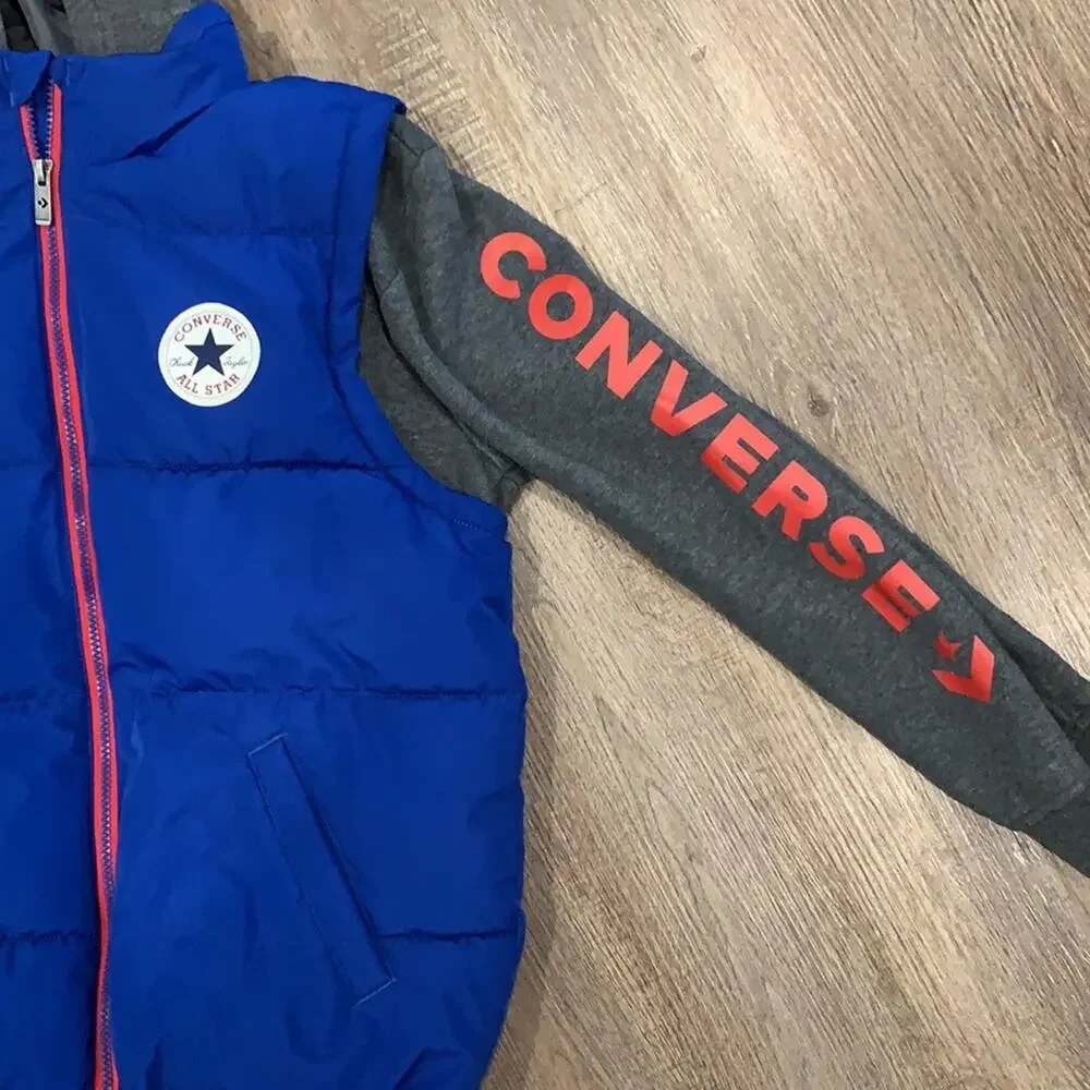 CONVERSE Kids Blue Quilted Puffer Jacket Sz L